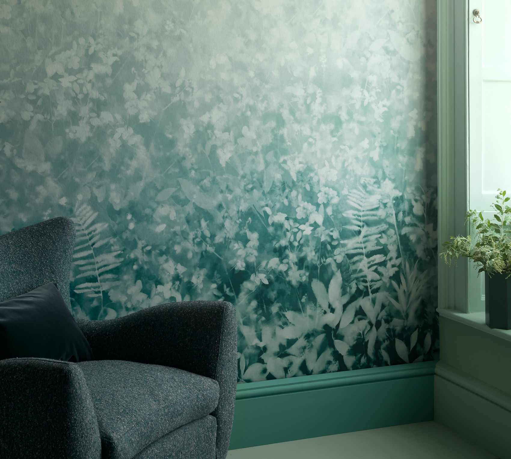 Панно Paint & Paper Library Botany Folia Teal 0360FOTEALZ 3,25х2,1 м фото в интерьере